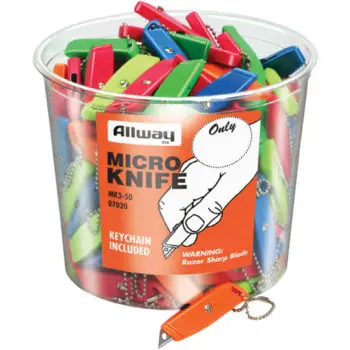 100‐Pack of Neon Allway MK3‐50 K‐Series Keychain Lexan Micro Knife, 50‐Pack Bucket