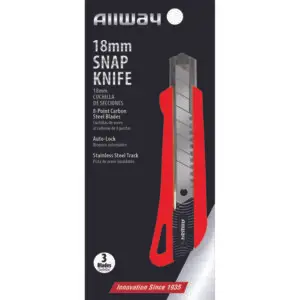 200‐Pack of 18mm Allway KS7 Red/Black K‐Series 7 Point Deluxe Snap Off Knife, 3 Blades Pack