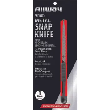 30‐Pack of 9mm Allway SK9M Red/Black K‐Series Carded, Metal Snap Knife with 13‐Point Carbon Steel Blade