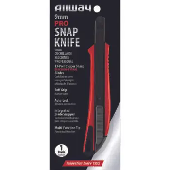 6‐Pack of 9mm Allway SK9B Red/Black K‐Series Carded, Pro Soft Grip Auto‐Lock Snap Knife with 13‐Point Blackened Steel Blade
