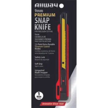 6‐Pack of 9mm Allway SK9T Red/Black K‐Series Carded, Premium Soft Grip Safety Lock Snap Knife with 13‐Point Titanium Blade