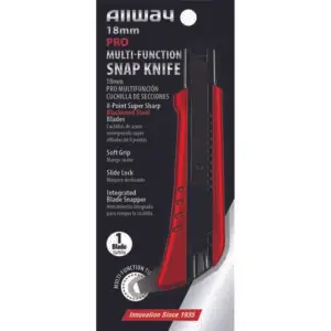 120‐Pack of 18mm Allway SK18BH Red/Black K‐Series Carded, Pro Soft Grip Slide Lock Hook Snap Knife with 1 Premium 8‐Point Blackened Steel Blade