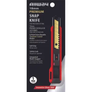 18mm Allway SK18T Red/Black K‐Series Carded, Premium Soft Grip Safety Lock Snap Knife with 1 Extra Durable 8‐Point Titanium Blade