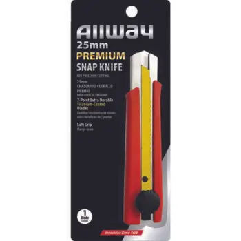 6‐Pack of 25mm Allway SK25T Red/Black K‐Series Carded, Premium Wheel Lock Snap Knife with 1 Extra Durable 7‐Point Titanium Blade