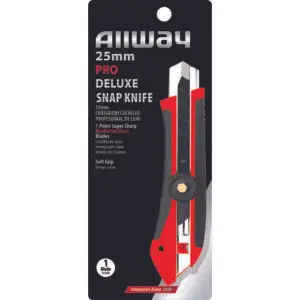 120‐Pack of 25mm Allway SK25BD Red/Black K‐Series Carded, Pro Soft Grip Wheel Lock Snap Knife with 1 Premium 7‐Point Blackened Steel Blade