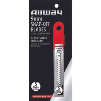 120‐Pack of 9mm Allway SB9‐5C Red/Black B‐Series Carded, Standard Carbon Steel 13‐Point Snap Blade with Safety Holder Dispenser, 5 Blade Pack