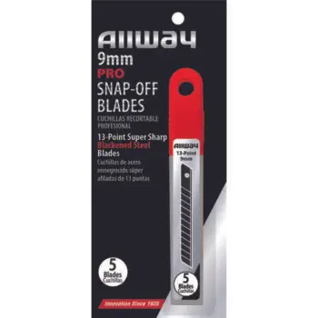 60‐Pack of 9mm Allway SB9‐5B Red/Black B‐Series Carded, Premium Blackened Steel 13‐Point Snap Blade with Safety Holder Dispenser, 5 Blade Pack
