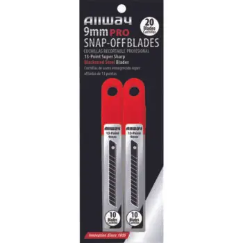 9mm Allway SB9‐20B Red/Black B‐Series Carded, Premium Blackened Steel 13‐Point Snap Blade with Safety Holder Dispenser, 20 Blade Pack