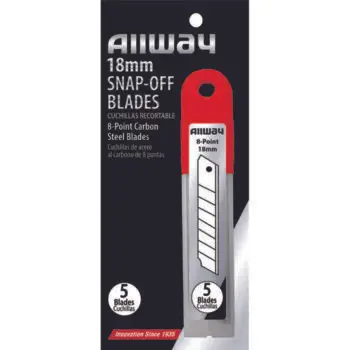 24‐Pack of 18mm Allway SB18‐5C Red/Black B‐Series Carded, Standard Carbon Steel 8‐Point Snap Blade with Safety Holder Dispenser, 5 Blade Pack