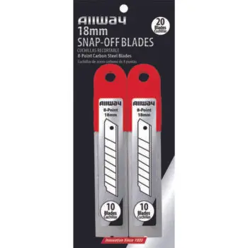 18‐Pack of 18mm Allway SB18‐20C Red/Black B‐Series Carded, Standard Carbon Steel 8‐Point Snap Blade with Safety Holder Dispenser, 20 Blade Pack
