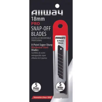 18‐Pack of 18mm Allway SB18‐5B Red/Black B‐Series Carded, Premium Blackened Steel 8‐Point Snap Blade with Safety Holder Dispenser, 5 Blade Pack