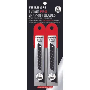 18mm Allway SB18‐20B Red/Black B‐Series Carded, Premium Blackened Steel 8‐Point Snap Blade with Safety Holder Dispenser, 20 Blade Pack