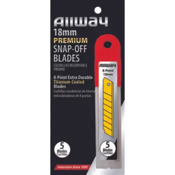 12‐Pack of 18mm Allway SB18‐5T Red/Black B‐Series Carded, Extra Durable Titanium 8‐Point Snap Blade with Safety Holder Dispenser, 5 Blade Pack