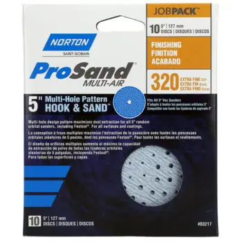 5” Norton 03217 ProSand Multi‐Hole Hook & Sand Discs, 320‐Grit, 10‐Pack
