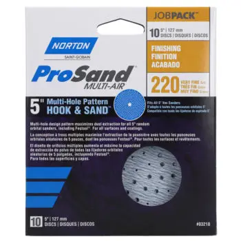 40‐Pack of 5” Norton 03218 ProSand Multi‐Hole Hook & Sand Discs, 220‐Grit, 10‐Pack