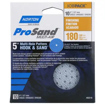 40‐Pack of 5” Norton 03219 ProSand Multi‐Hole Hook & Sand Discs, 180‐Grit, 10‐Pack