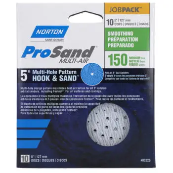 30‐Pack of 5” Norton 03220 ProSand Multi‐Hole Hook & Sand Discs, 150‐Grit, 10‐Pack