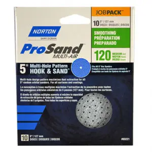 5” Norton 03221 ProSand Multi‐Hole Hook & Sand Discs, 120‐Grit, 10‐Pack