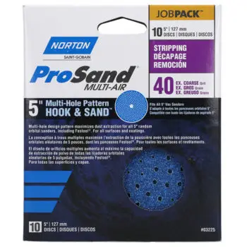 10‐Pack of 5” Norton 03225 ProSand Multi‐Hole Hook & Sand Discs, 40‐Grit, 10‐Pack