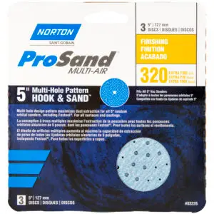 5” Norton 03226 ProSand Multi‐Hole Hook & Sand Discs, 320‐Grit, 3‐Pack