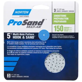 30‐Pack of 5” Norton 3229 ProSand Multi‐Hole Hook & Sand Discs, 150‐Grit, 3‐Pack