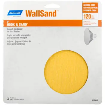 20‐Pack of 9” Norton 68419 Yellow WallSand Hook & Sand Disc, 120 Grit, 3‐Pack