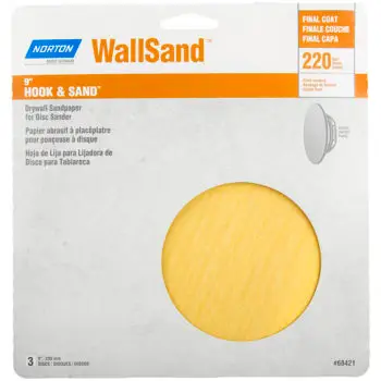 9” Norton 68421 Yellow WallSand Hook & Sand Disc, 220 Grit, 3‐Pack